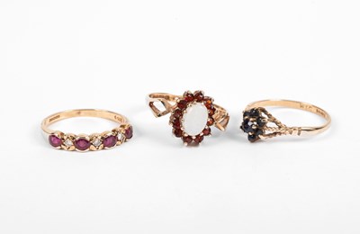 Lot 238 - Three 9ct yellow gold gem set dress rings
