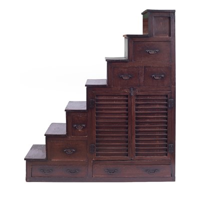 Lot 245 - A Japanese cedar Kaidan Dansu stepped chest