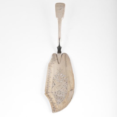 Lot 18 - A George III fiddle pattern silver fish slice