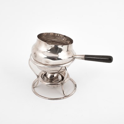 Lot 85 - A Victorian silver brandy warming pan on stand