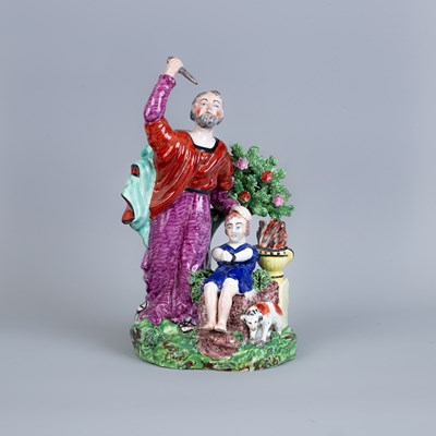 Lot 822 - A Staffordshire pearlware bocage group of Abraham and Isaac