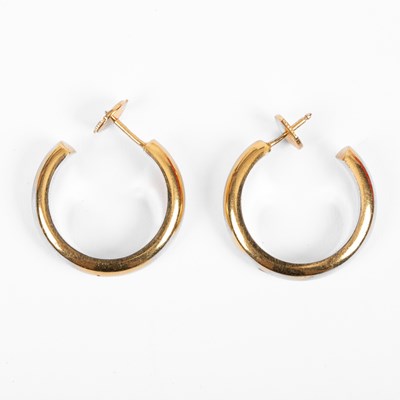 Lot 215 - A pair of 18ct yellow gold hoop earrings