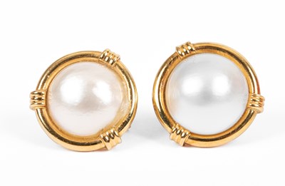 Lot 222 - A pair of 18ct gold and Mabe pearl earrings
