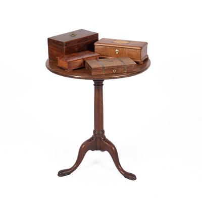 Lot 882 - A George III mahogany tripod table and several boxes