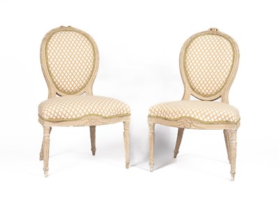 Lot 832 - A pair of George III painted Neoclassical spoon-back chairs