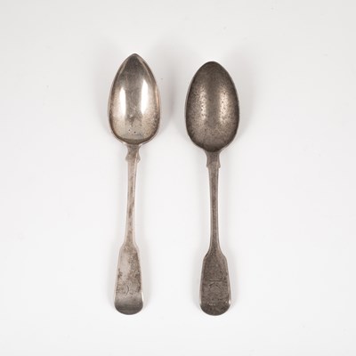 Lot 99 - Two silver fiddle pattern dessert spoons