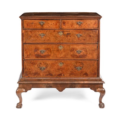 Lot 345 - An 18th Century and later walnut and feather banded chest on stand