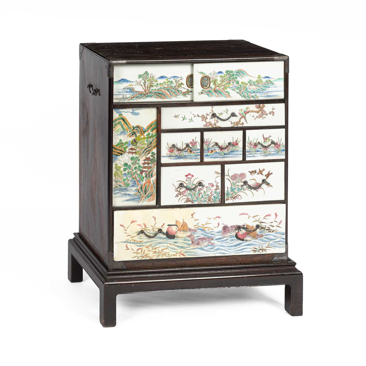 Lot 280 - A small Chinese export calamander framed chest on stand