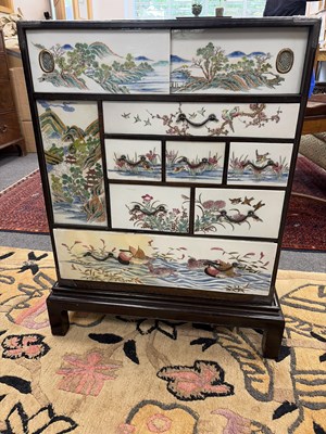 Lot 280 - A small Chinese export calamander framed chest on stand