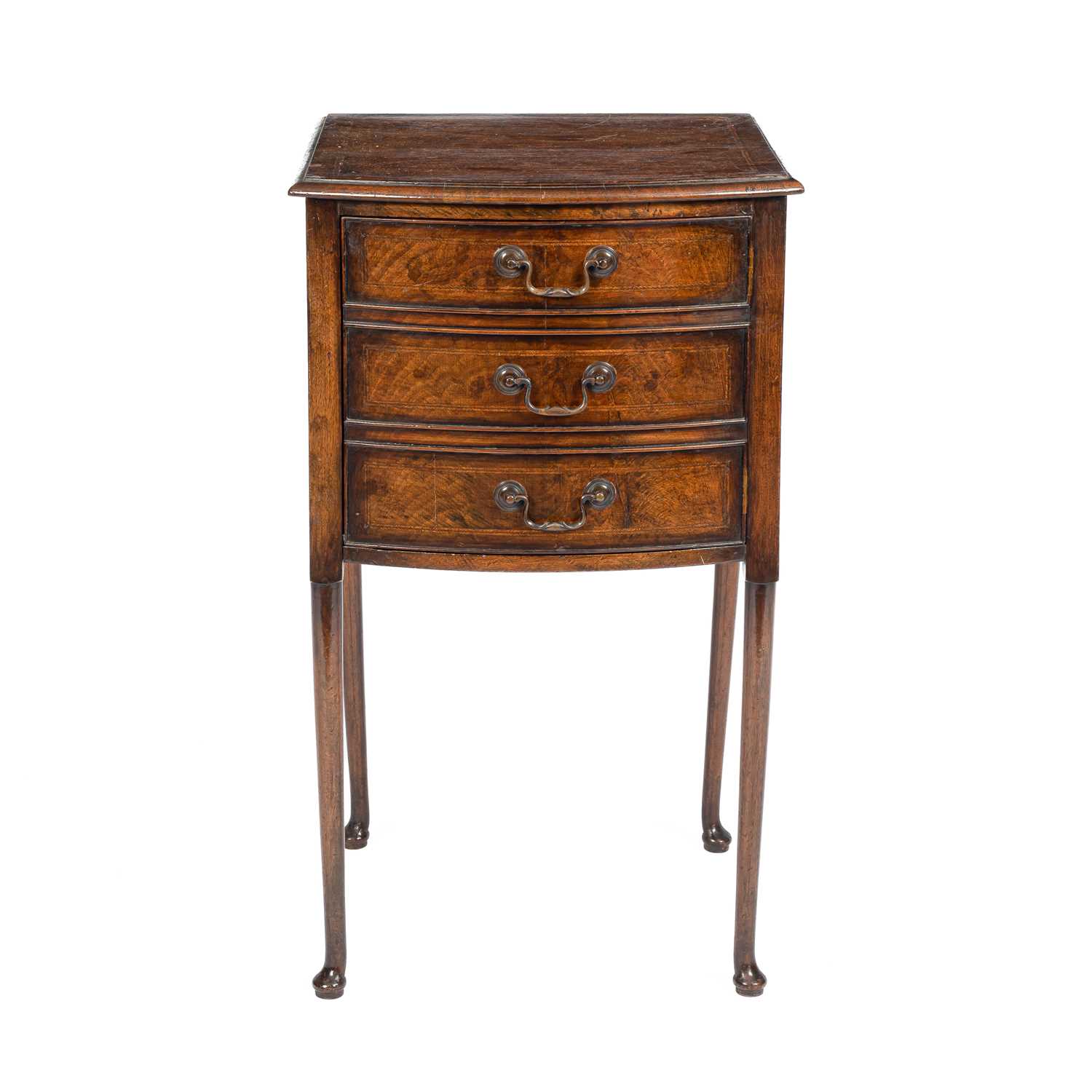 Lot 348 - A bowfront walnut bedside table