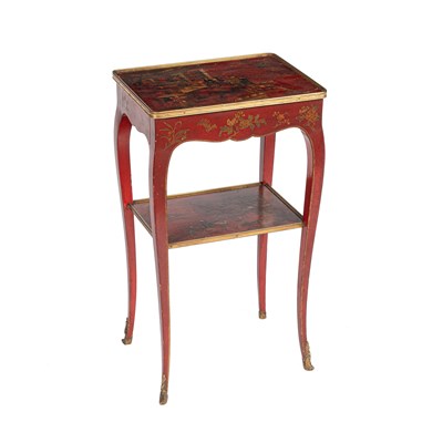 Lot 367 - A Louis XVI style red chinoiserie painted occasional table