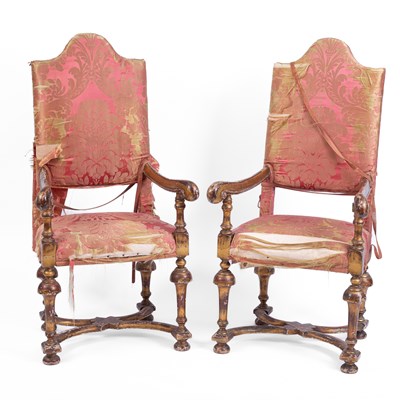 Lot 830 - A pair of Flemish style open armchairs