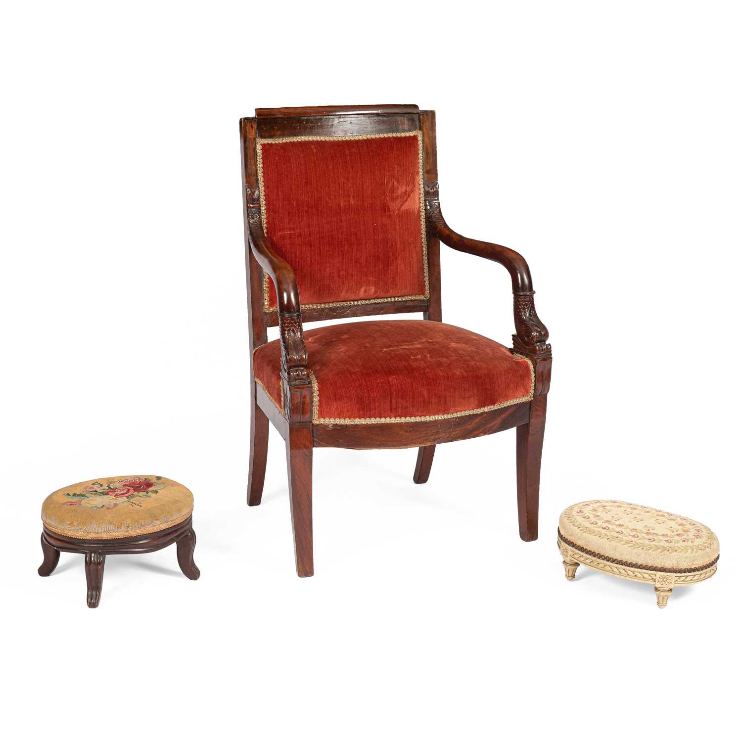 Lot 373 - An Empire mahogany open armchair