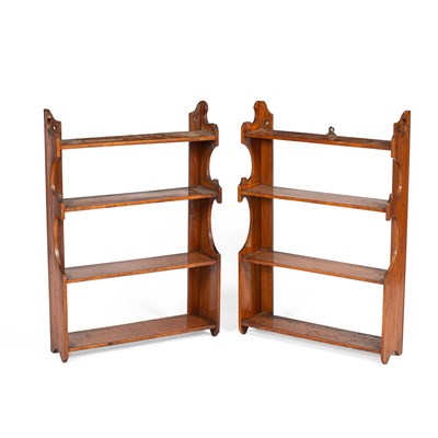 Lot 374 - A pair of fruitwood hanging shelves