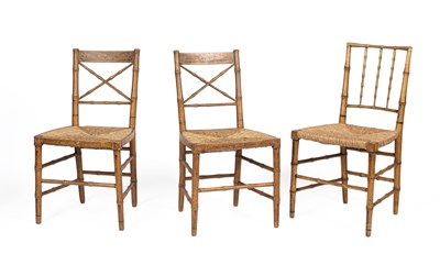 Lot 375 - A pair of Regency faux-bamboo carved and painted dining chairs