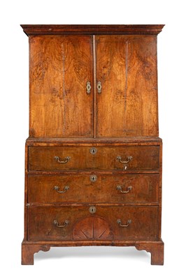 Lot 377 - An 18th Century walnut veneered secretaire cabinet