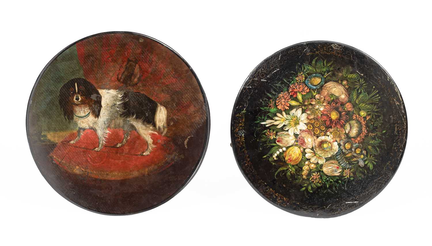 Lot 378 - Two 19th Century painted slate-top tripod tables