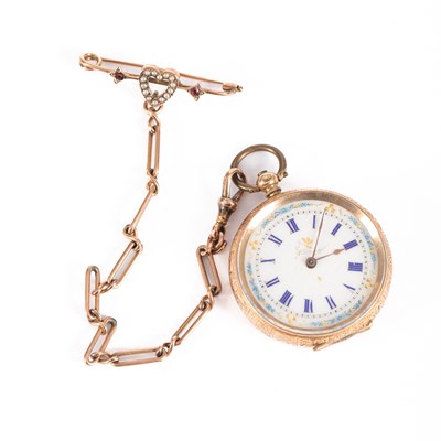 Lot 81 - An early 20th Century lady's yellow metal fob watch