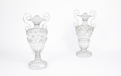 Lot 899 - Celestino Valenti, a pair of lidded wirework urn-shaped stands