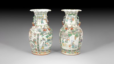 Lot 283 - A pair of Canton famille rose baluster vases