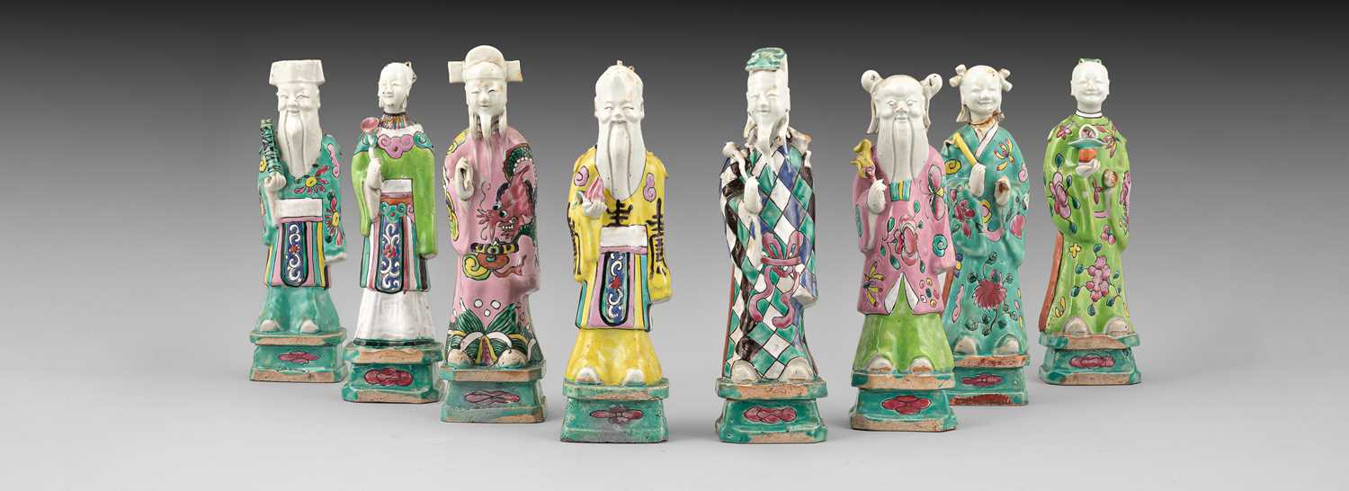 Lot 284 - Eight Chinese famille rose Daoist immortals