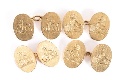 Lot 53 - Two pairs of oval 18ct gold cufflinks