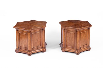 Lot 798 - A pair of modern walnut hexagonal occasional tables by Heritage