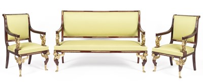 Lot 786 - A French Empire, Napoleon III upholstered mahogany suite