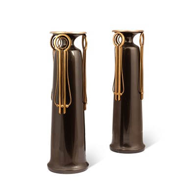 Lot 334 - A pair of Secessionist gilt-metal mounted vases