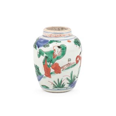 Lot 191 - A small Chinese Wucai boys jar