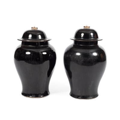 Lot 475 - A pair of large Chinese style baluster jars and covers