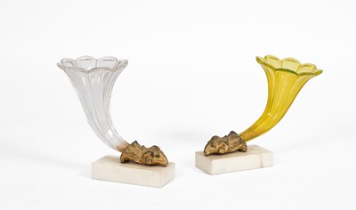 Lot 316 - Two glass cornucopia vases
