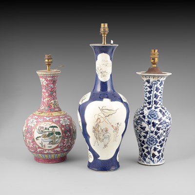 Lot 296 - Three Chinese vases converted to table lamps