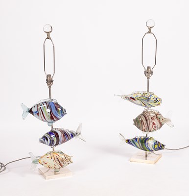 Lot 347 - A pair of coloured glass fish lamps