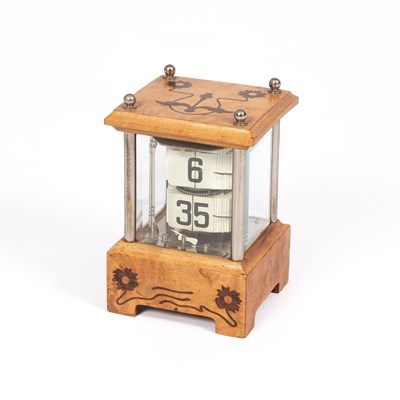 Lot 908 - A burr wood inlaid flip clock