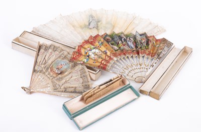 Lot 420 - Three 19th Century mother-of-pearl handled fans