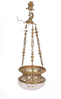 Lot 396 - A cut glass and brass mounted pendant light