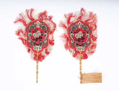 Lot 948 - A pair of Victorian beadwork hand hold face screens