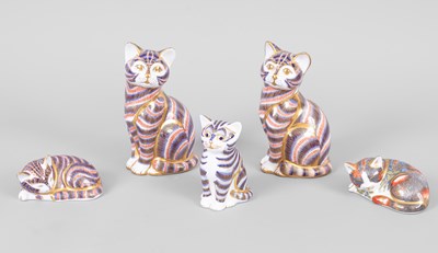 Lot 266 - Five Royal Crown Derby cat paperweights