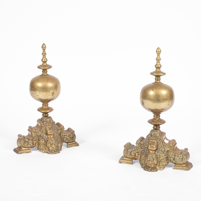 Lot 376 - A pair of Dutch brass fire dogs