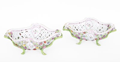 Lot 289 - A pair of late 19th Century Continental porcelain pierced oval baskets