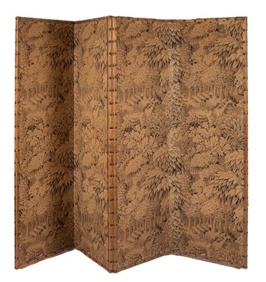 Lot 789 - A toile style fabric covered four panel screen