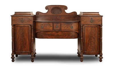 Lot 831 - A Regency mahogany and ebonised line inlaid pedestal sideboard