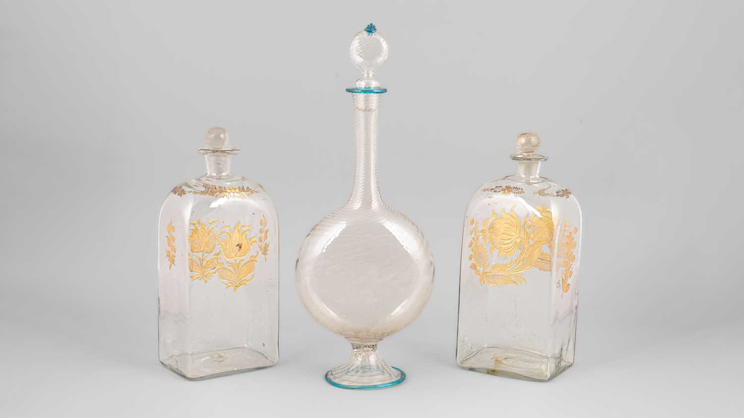 Lot 325 - Two Continental glass rectangular decanters and stoppers