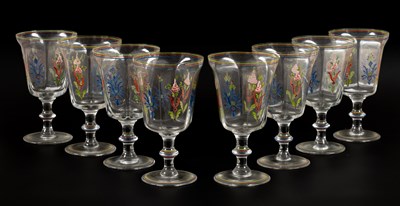 Lot 321 - A set of eight enamelled hexagonal goblets