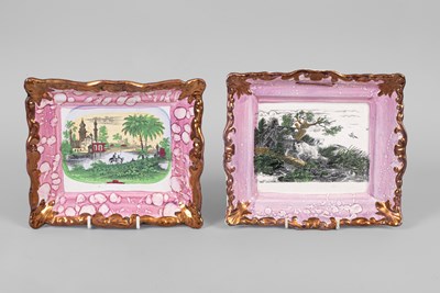 Lot 303 - Two Sunderland pink lustre rectangular wall plaques