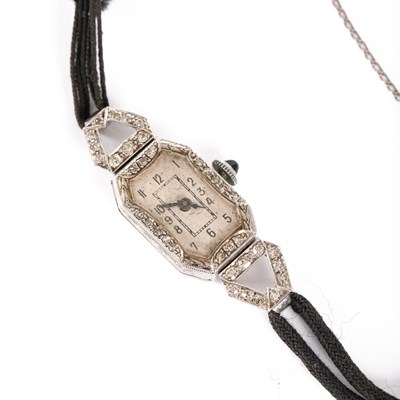 Lot 82 - An Art Deco 18ct white gold and diamond lady's cocktail watch