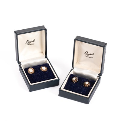 Lot 37 - A pair of 9ct gold, opal and sapphire ear studs