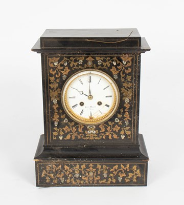 Lot 911 - A 19th Century ebonised and brass inlaid mantle clock