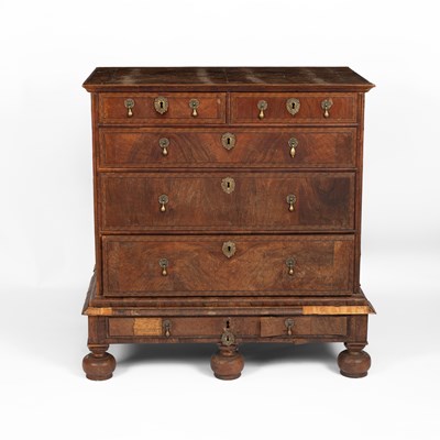 Lot 804 - An early 18th Century walnut and chequer banded chest on stand